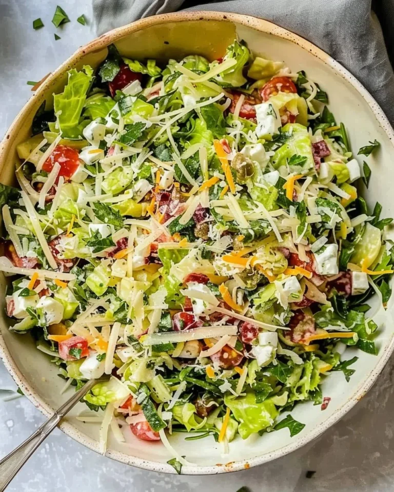 Delicious La Scala Chopped Salad featuring fresh vegetables and dressing.
