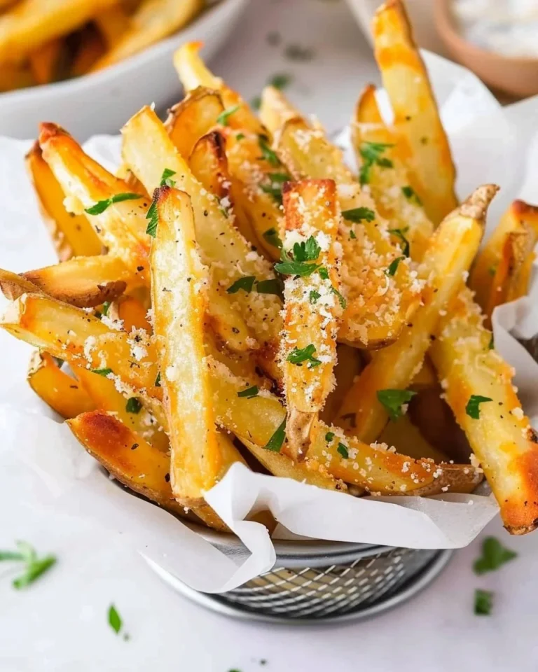 Crispy golden Air Fryer Parmesan fries served as a quick snack