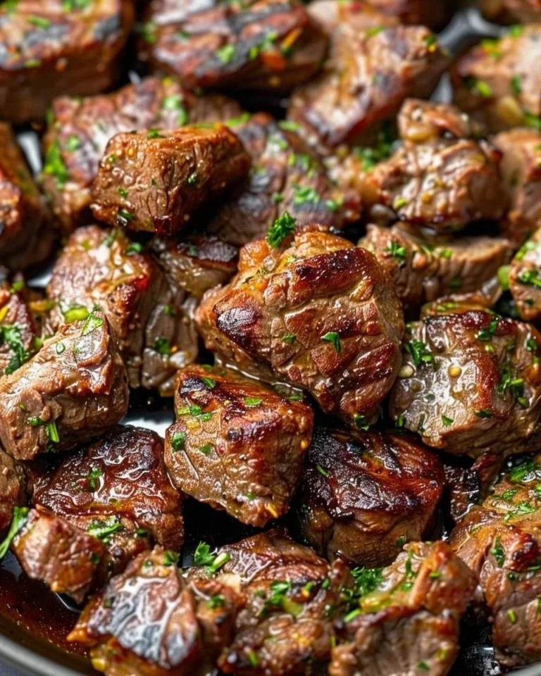 Delicious garlic butter steak bites served in a skillet