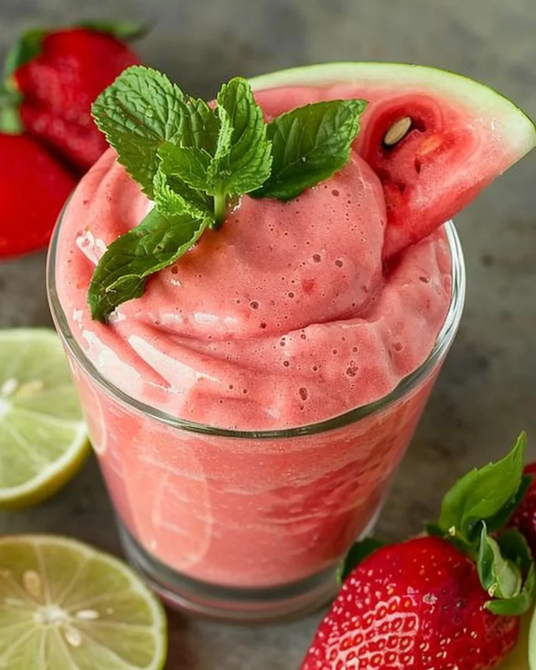 Refreshing watermelon smoothie in a glass with mint leaves