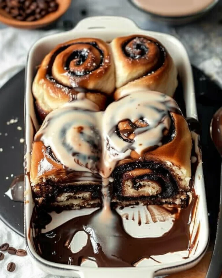 Freshly baked jumbo chocolate espresso rolls with rich chocolate glaze