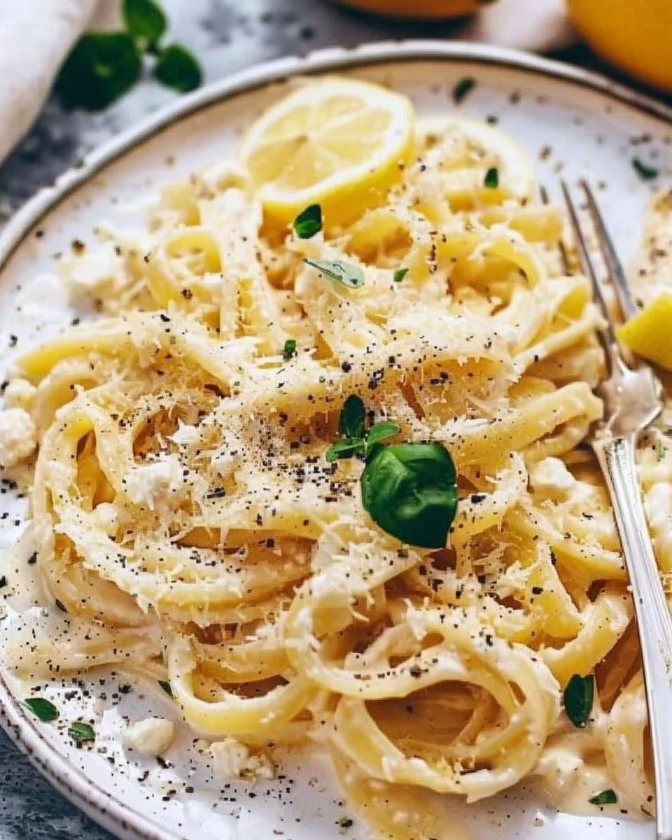 Plate of Lemon Ricotta Pasta garnished with fresh herbs and lemon zest