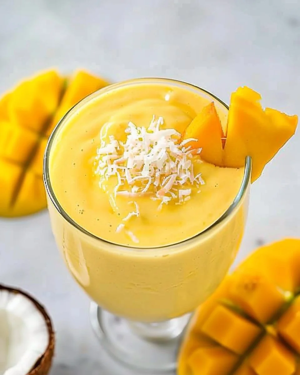 Mango Coconut Smoothie with collagen ingredients and a refreshing look