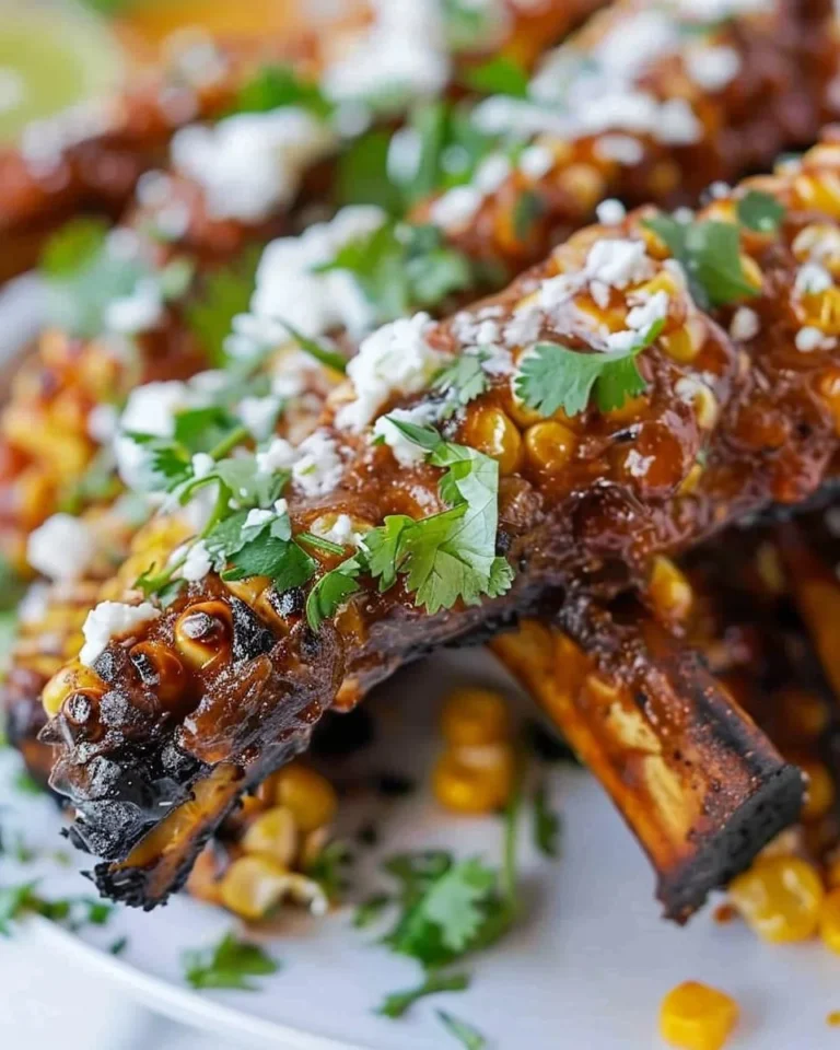 Delicious Mexican corn ribs served on a plate, garnished with spices