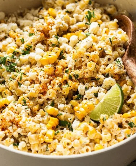 Mexican Street Corn Pasta Salad with Mayo served in a bowl