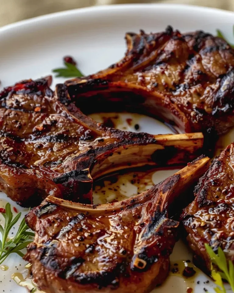 Delicious spiced Ras el Hanout grilled lamb chops on a platter