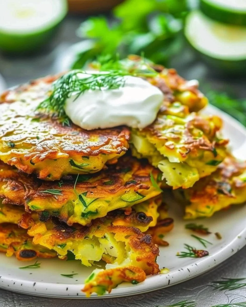 Crispy vegetable fritters served with dipping sauce on a plate