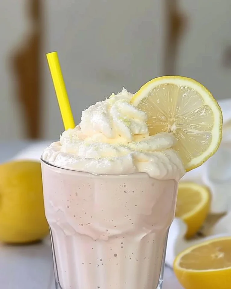 Delicious whipped lemonade served in a glass with lemon slices and mint