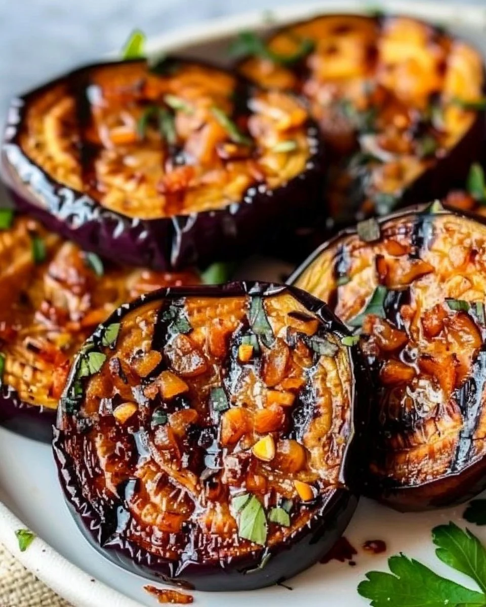Crispy air fryer eggplant slices ready to serve