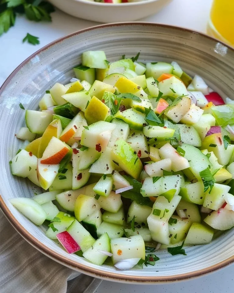 Fresh Apple Cucumber Salad with crisp apples and cucumbers served in a bowl