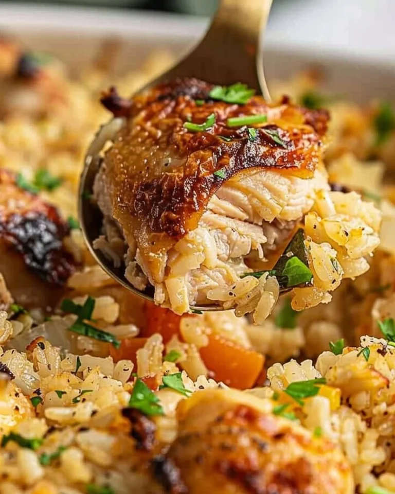 Baked chicken served with rice on a plate, a delicious and healthy recipe.