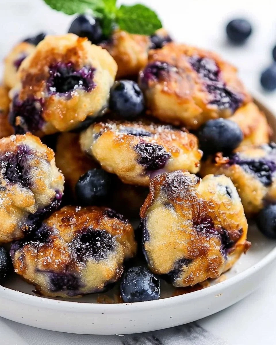 Healthy baked blueberry Greek yogurt fritters on a plate
