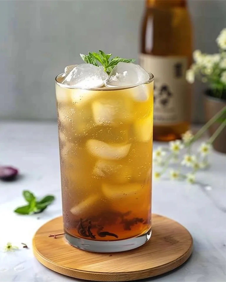 Refreshing overnight cold-brew gyokuro iced tea in a glass