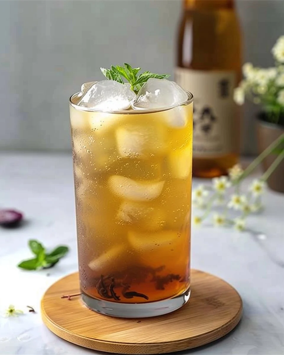 Refreshing overnight cold-brew gyokuro iced tea in a glass