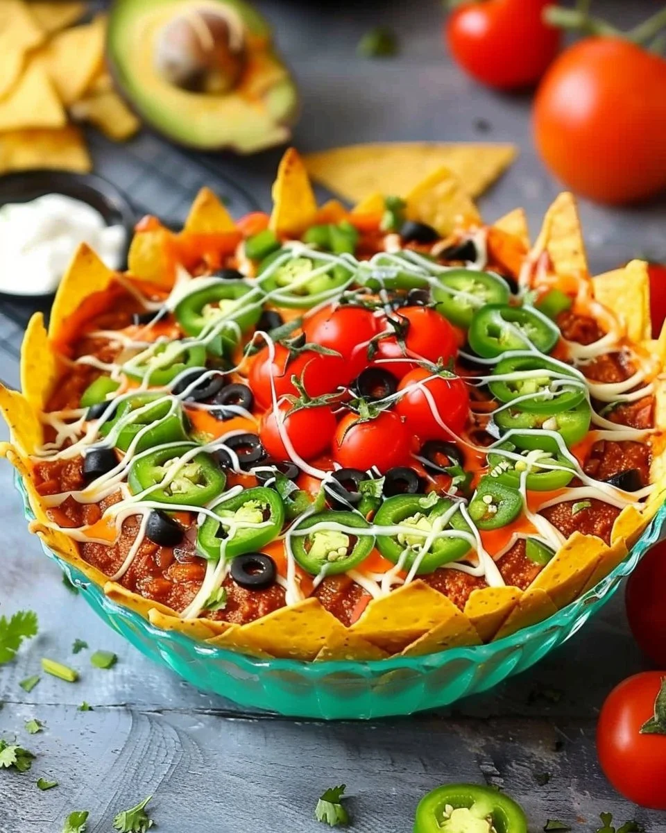 Quick Spider Web Taco Dip served in a bowl with toppings.