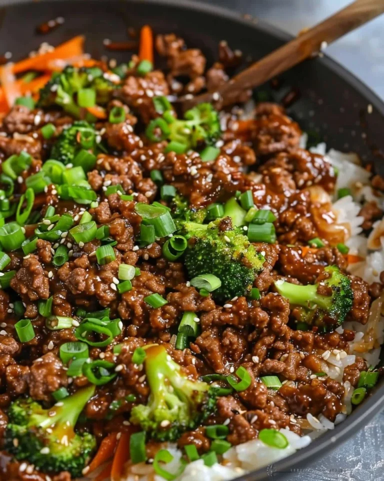 Ground Beef Teriyaki served with rice and vegetables